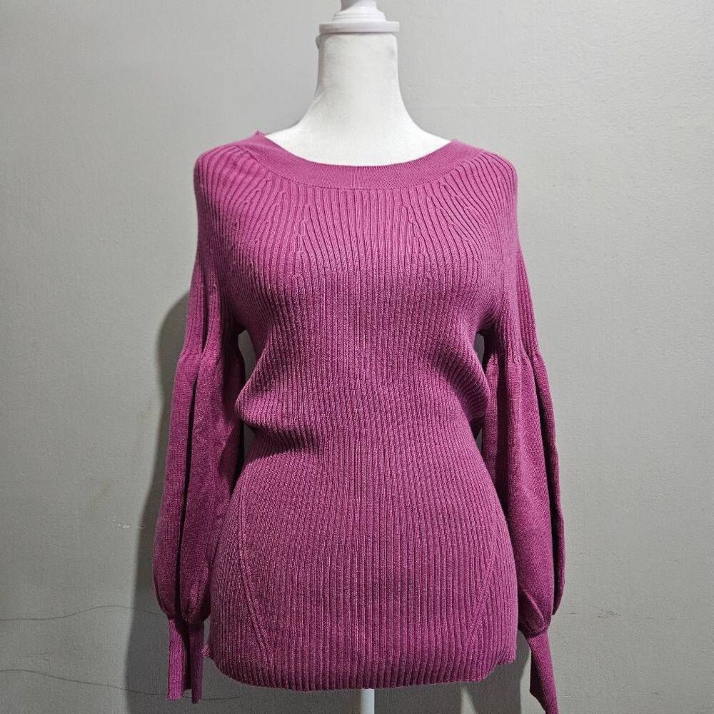 Chico's Puff Sleeve Ribbed Sweater in Violet sz 0